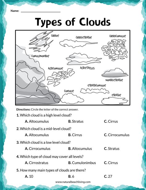 types of clouds worksheet 5th grade